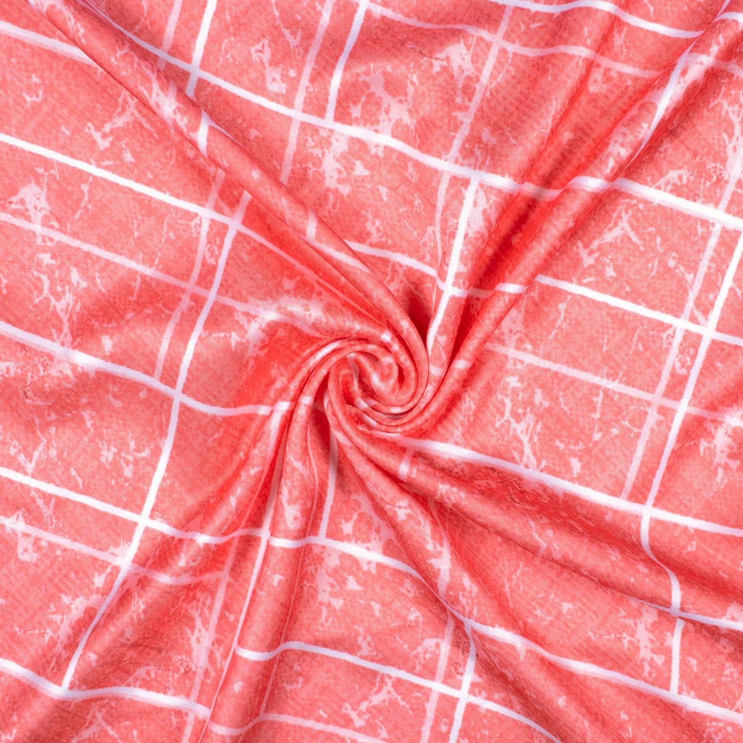 Brick Pink And White Geometric Pattern Digital Print Crepe Silk Fabric