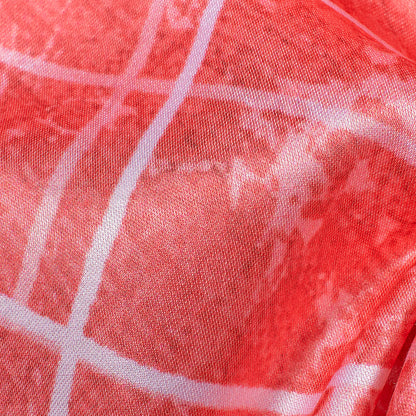 Brick Pink And White Geometric Pattern Digital Print Crepe Silk Fabric