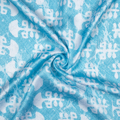 Sky Blue And White Booti Pattern Digital Print Crepe Silk Fabric