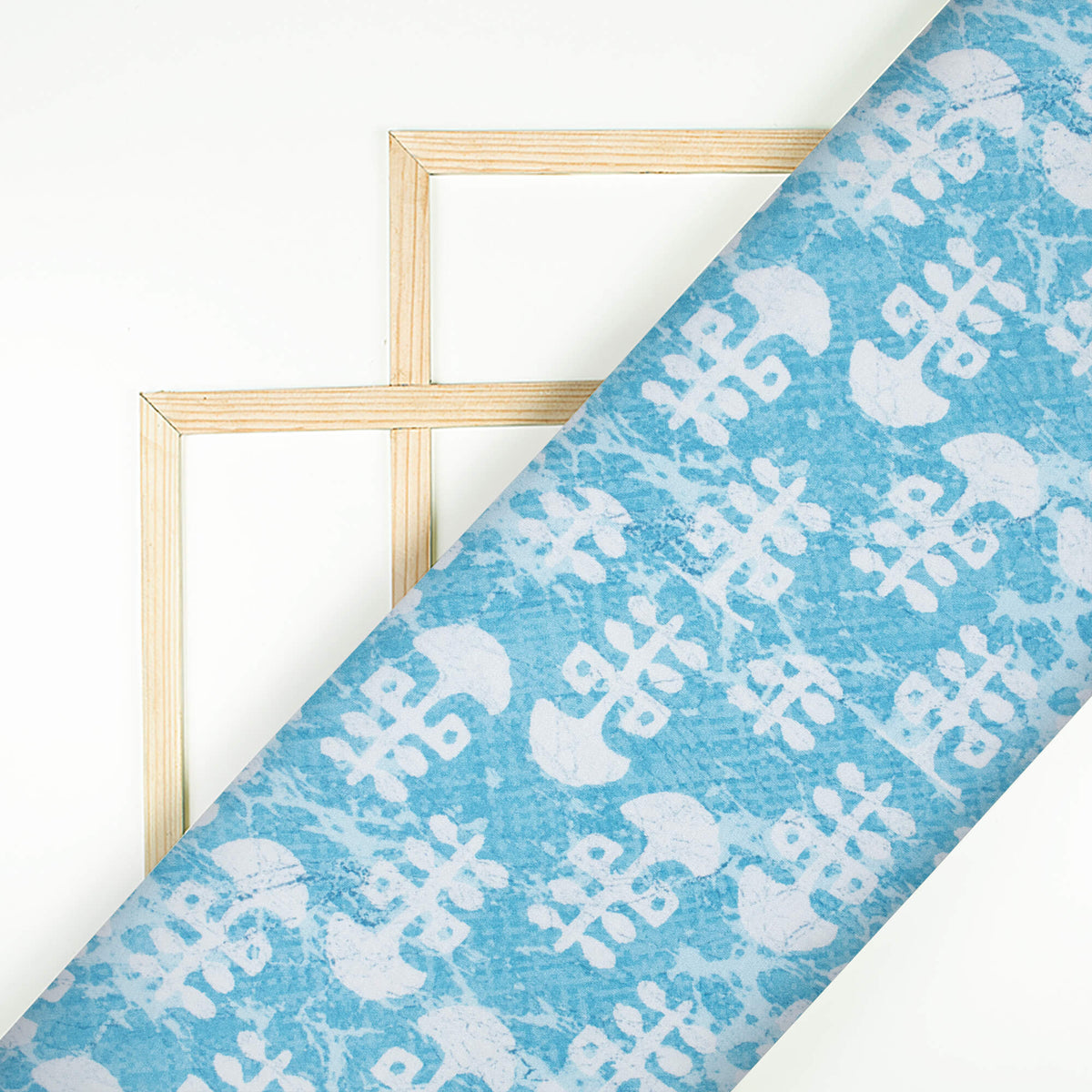 Sky Blue And White Booti Pattern Digital Print Crepe Silk Fabric