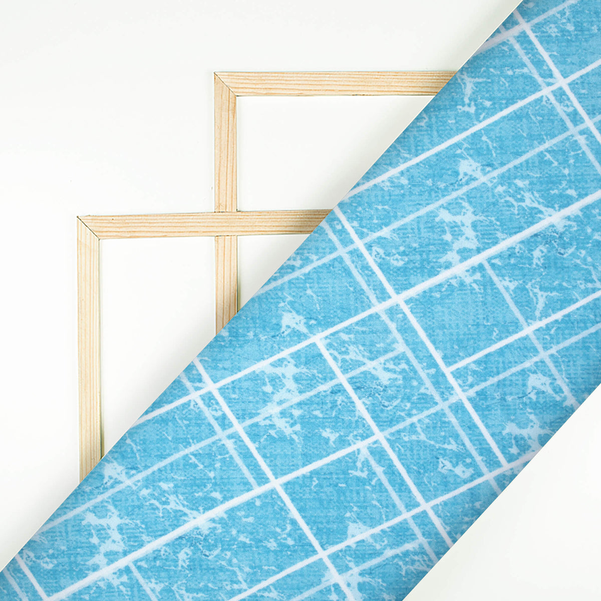 Sky Blue And White Geometric Pattern Digital Print Crepe Silk Fabric