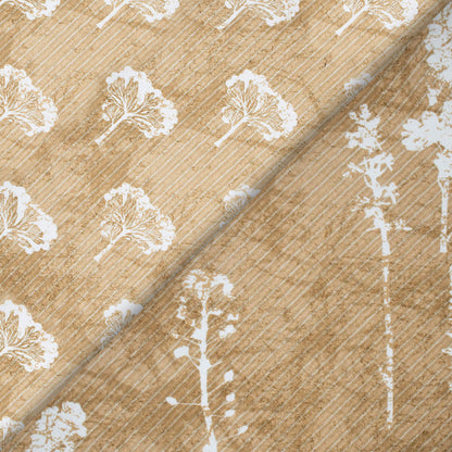 Tortilla Brown And White Leaf Pattern Digital Print Crepe Silk Fabric