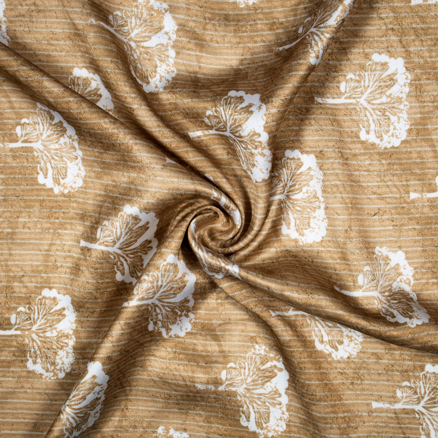 Tortilla Brown And White Floral Pattern Digital Print Crepe Silk Fabric