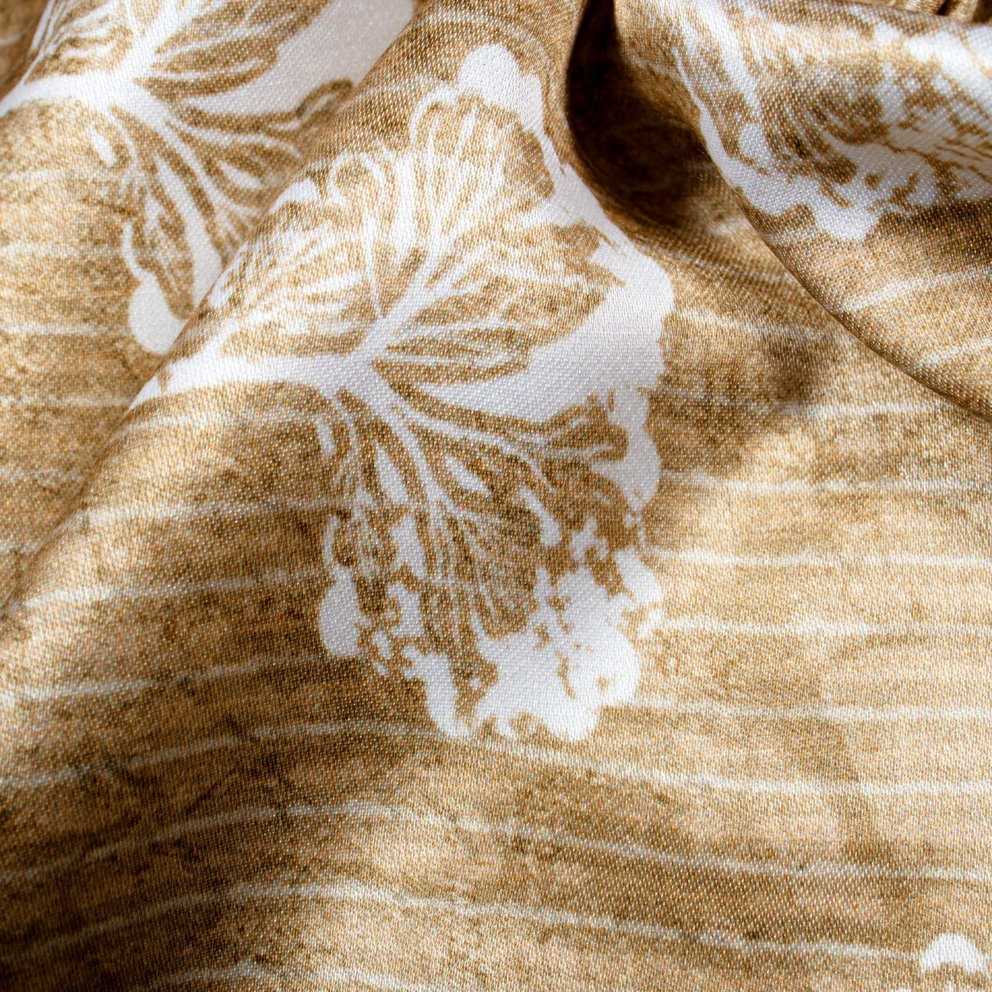 Tortilla Brown And White Floral Pattern Digital Print Crepe Silk Fabric