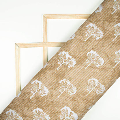 Tortilla Brown And White Floral Pattern Digital Print Crepe Silk Fabric