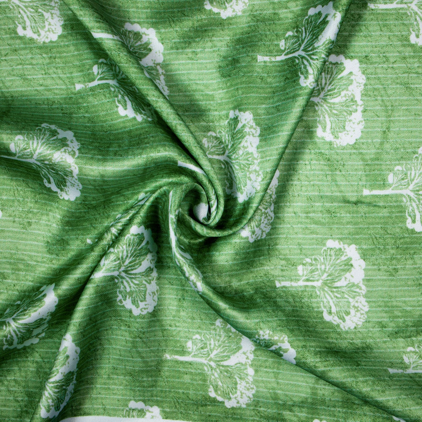 Glade Green And White Floral Pattern Digital Print Crepe Silk Fabric