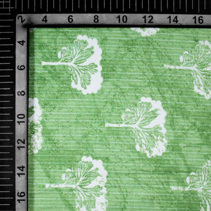 Glade Green And White Floral Pattern Digital Print Crepe Silk Fabric