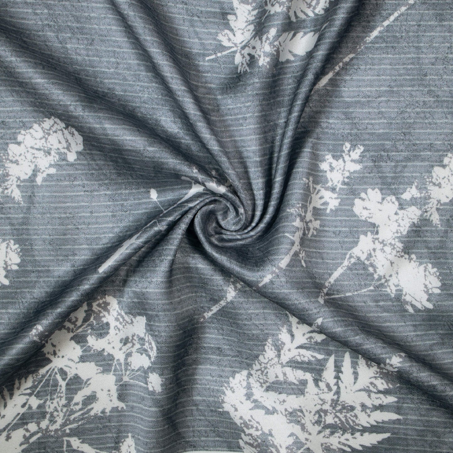 Grey And White Leaf Pattern Digital Print Crepe Silk Fabric