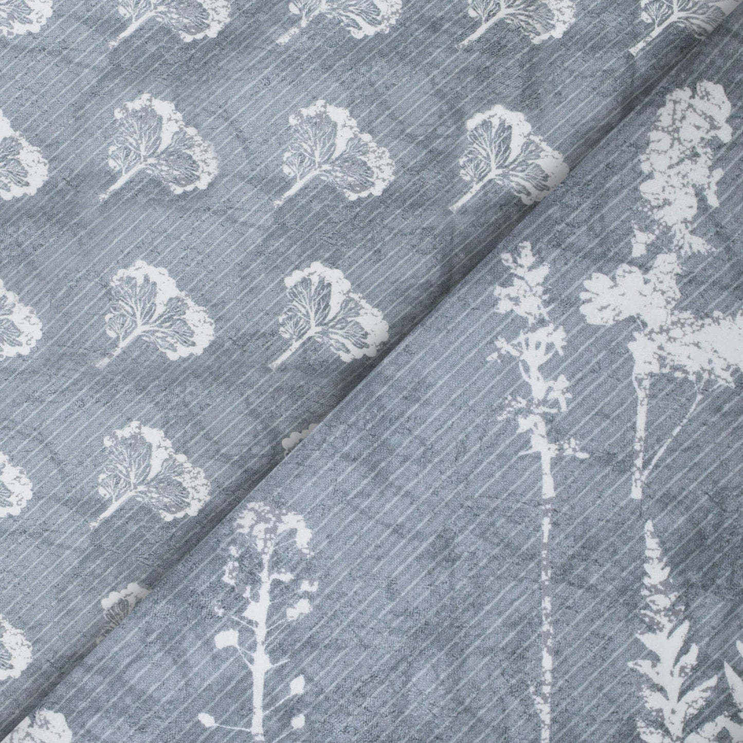 Grey And White Leaf Pattern Digital Print Crepe Silk Fabric