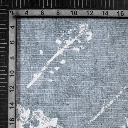 Grey And White Leaf Pattern Digital Print Crepe Silk Fabric