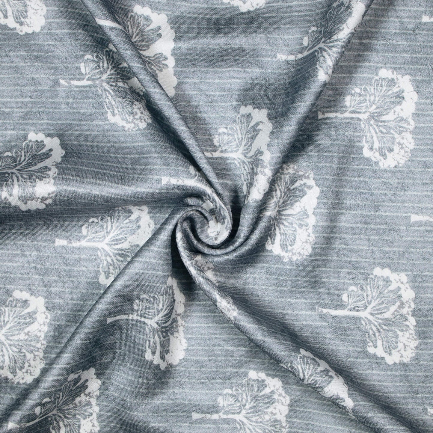 Grey And White Floral Pattern Digital Print Crepe Silk Fabric