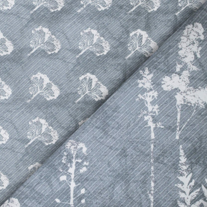 Grey And White Floral Pattern Digital Print Crepe Silk Fabric