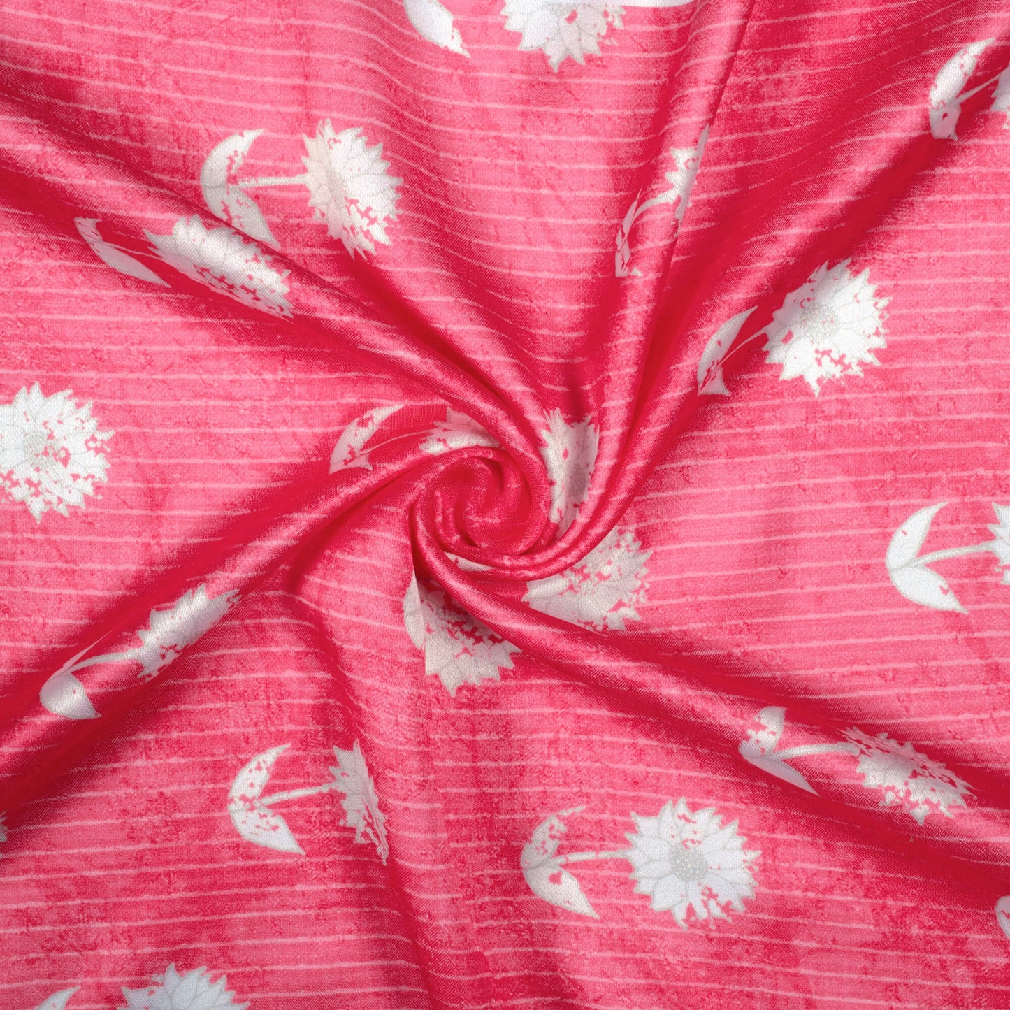 Hot Pink And White Floral Pattern Digital Print Crepe Silk Fabric