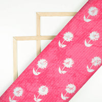 Hot Pink And White Floral Pattern Digital Print Crepe Silk Fabric
