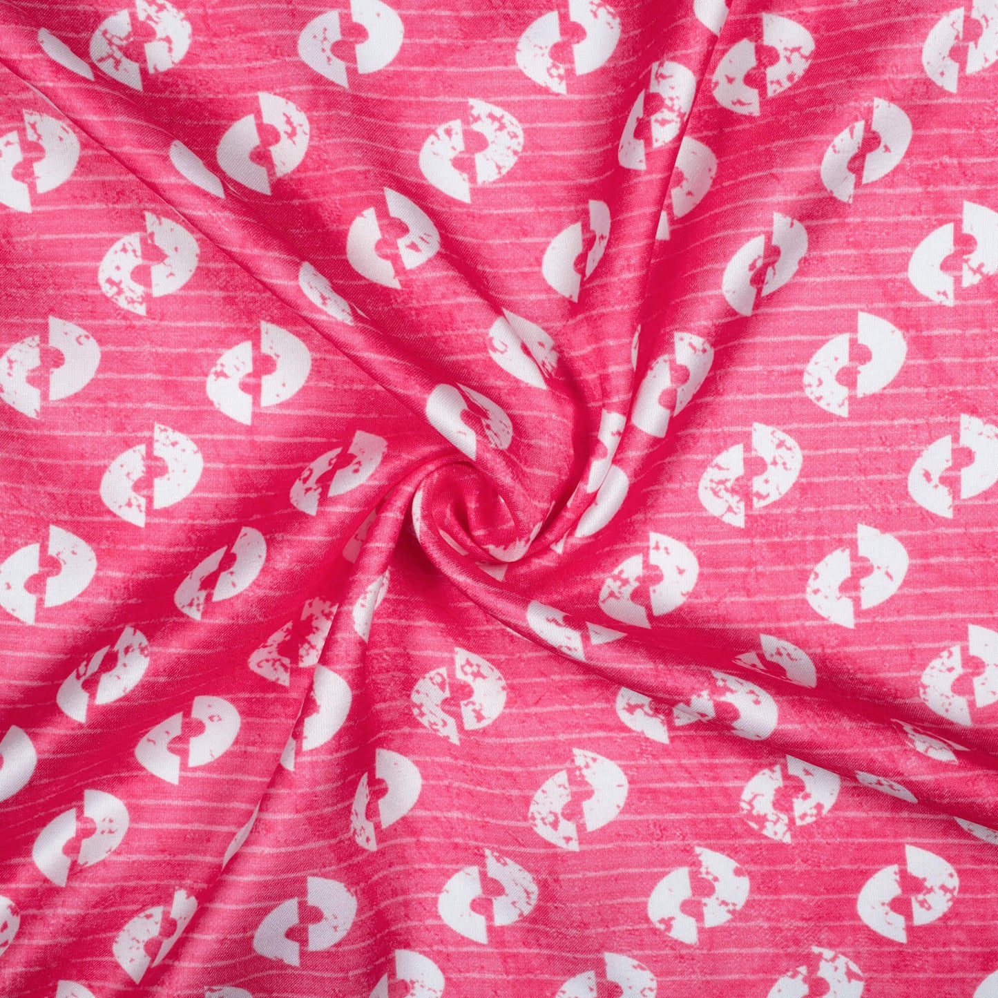 Hot Pink And White Quirky Pattern Digital Print Crepe Silk Fabric