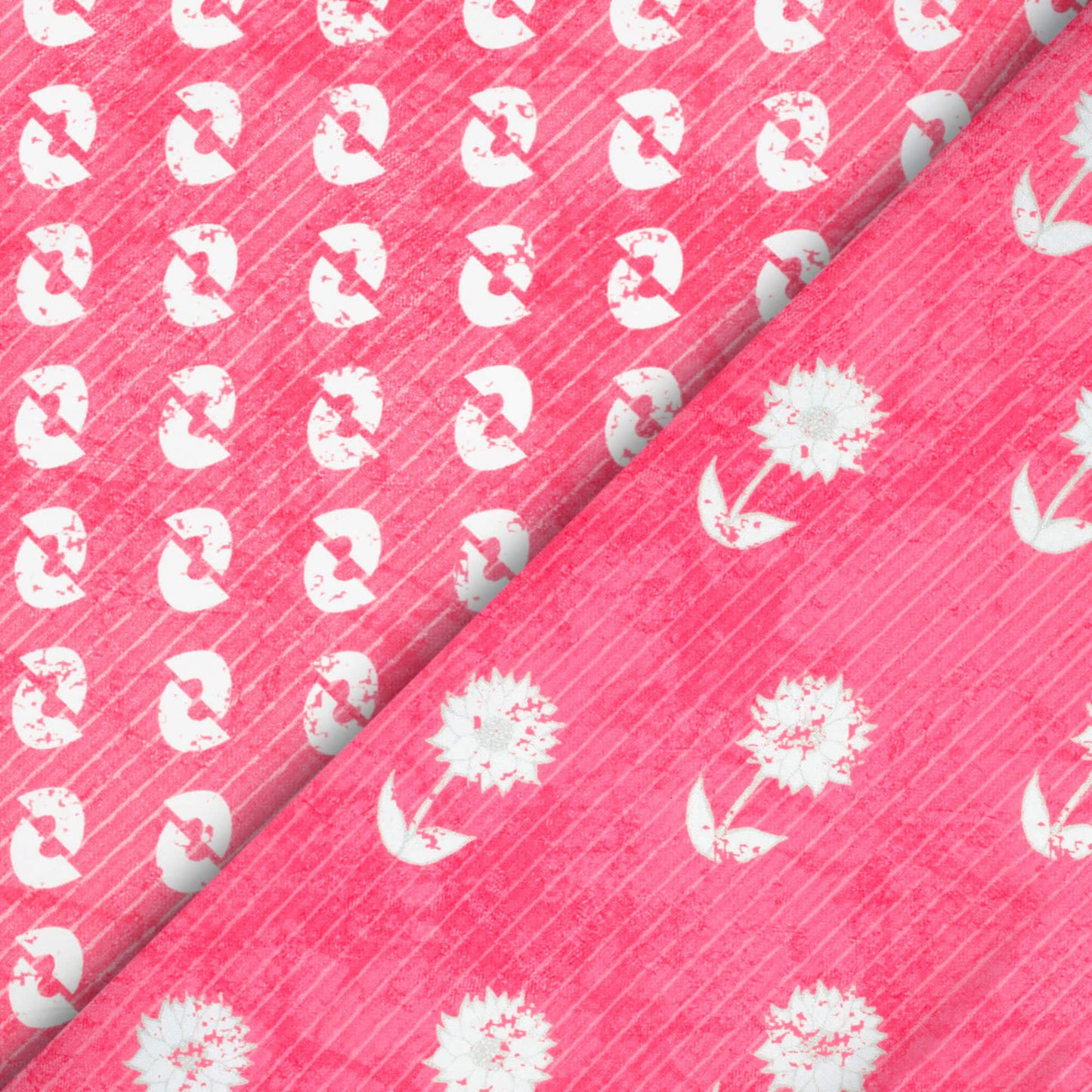 Hot Pink And White Quirky Pattern Digital Print Crepe Silk Fabric