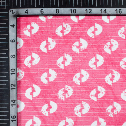 Hot Pink And White Quirky Pattern Digital Print Crepe Silk Fabric