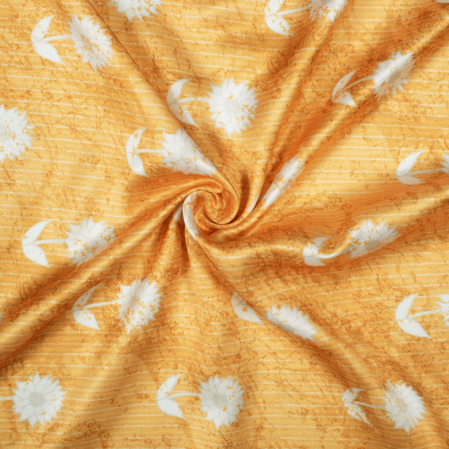 Dijon Yellow And White Floral Pattern Digital Print Crepe Silk Fabric