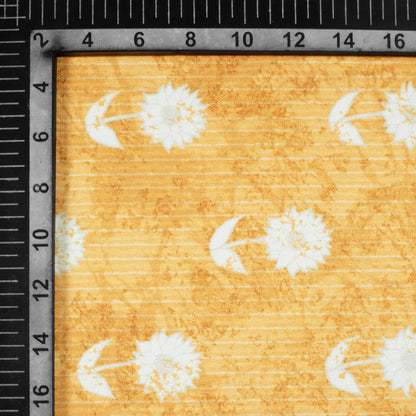 Dijon Yellow And White Floral Pattern Digital Print Crepe Silk Fabric