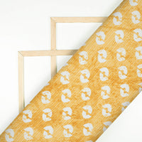 Dijon Yellow And White Quirky Pattern Digital Print Crepe Silk Fabric