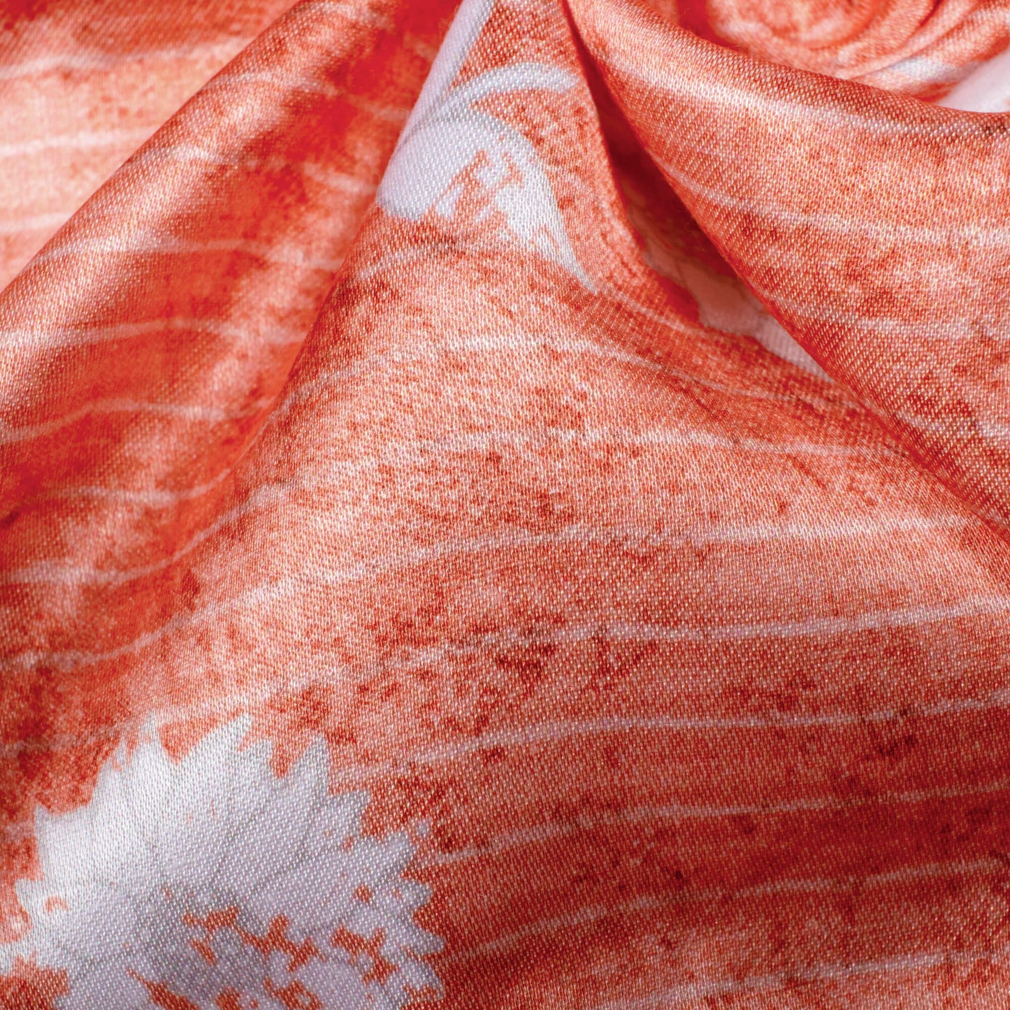 Coral Peach And White Floral Pattern Digital Print Crepe Silk Fabric