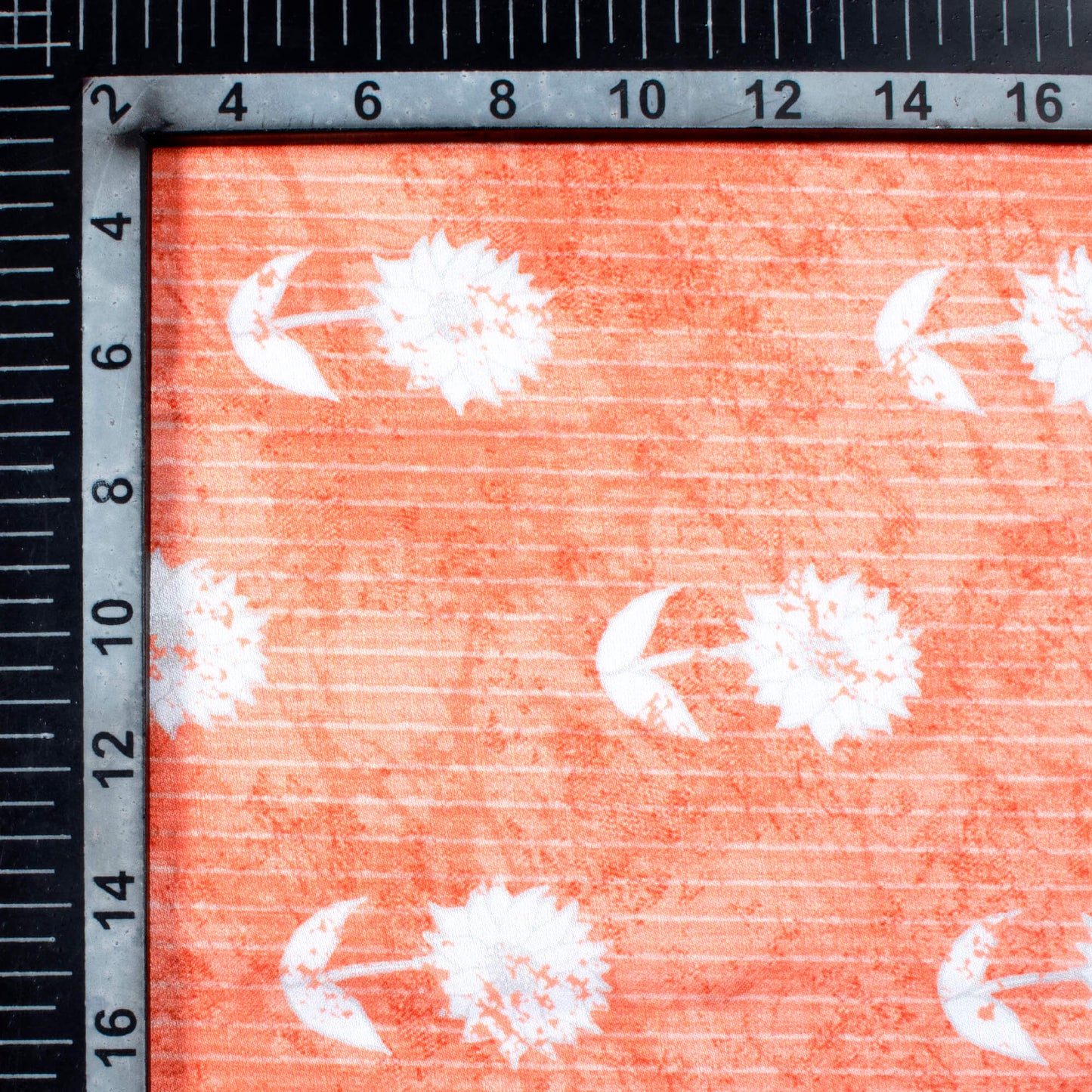 Coral Peach And White Floral Pattern Digital Print Crepe Silk Fabric