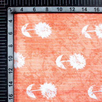 Coral Peach And White Floral Pattern Digital Print Crepe Silk Fabric