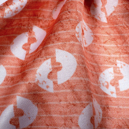 Coral Peach And White Quirky Pattern Digital Print Crepe Silk Fabric