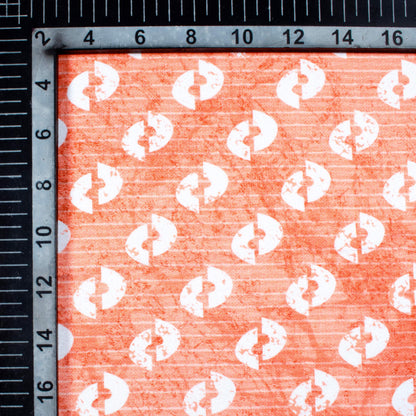 Coral Peach And White Quirky Pattern Digital Print Crepe Silk Fabric