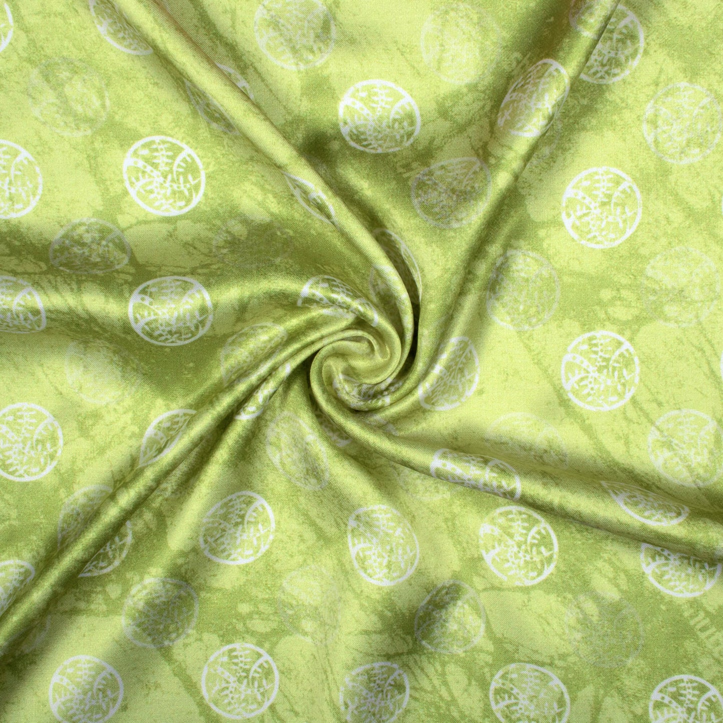 Fern Green And White Geometric Pattern Digital Print Crepe Silk Fabric