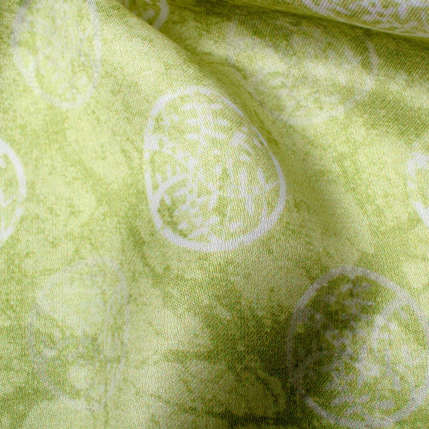 Fern Green And White Geometric Pattern Digital Print Crepe Silk Fabric