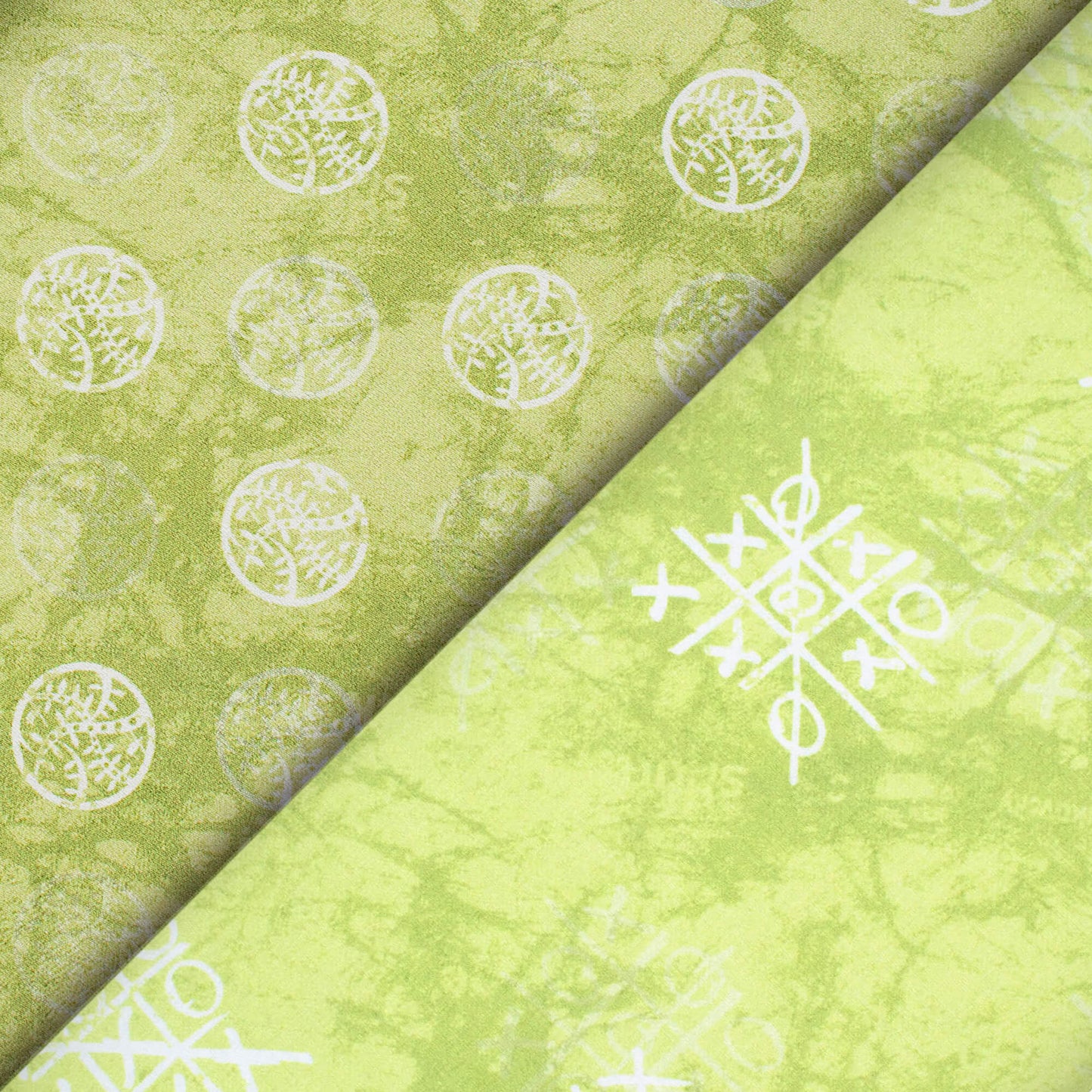 Fern Green And White Geometric Pattern Digital Print Crepe Silk Fabric