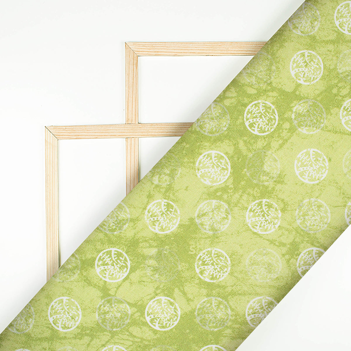 Fern Green And White Geometric Pattern Digital Print Crepe Silk Fabric