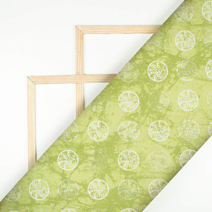 Fern Green And White Geometric Pattern Digital Print Crepe Silk Fabric
