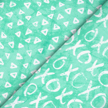 Turquoise And White Quirky Pattern Digital Print Crepe Silk Fabric