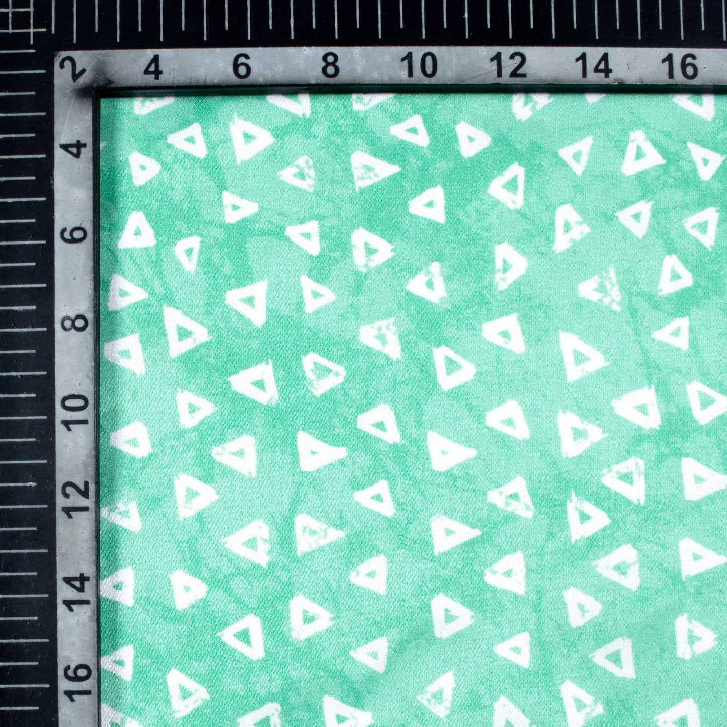 Turquoise And White Geometric Pattern Digital Print Crepe Silk Fabric