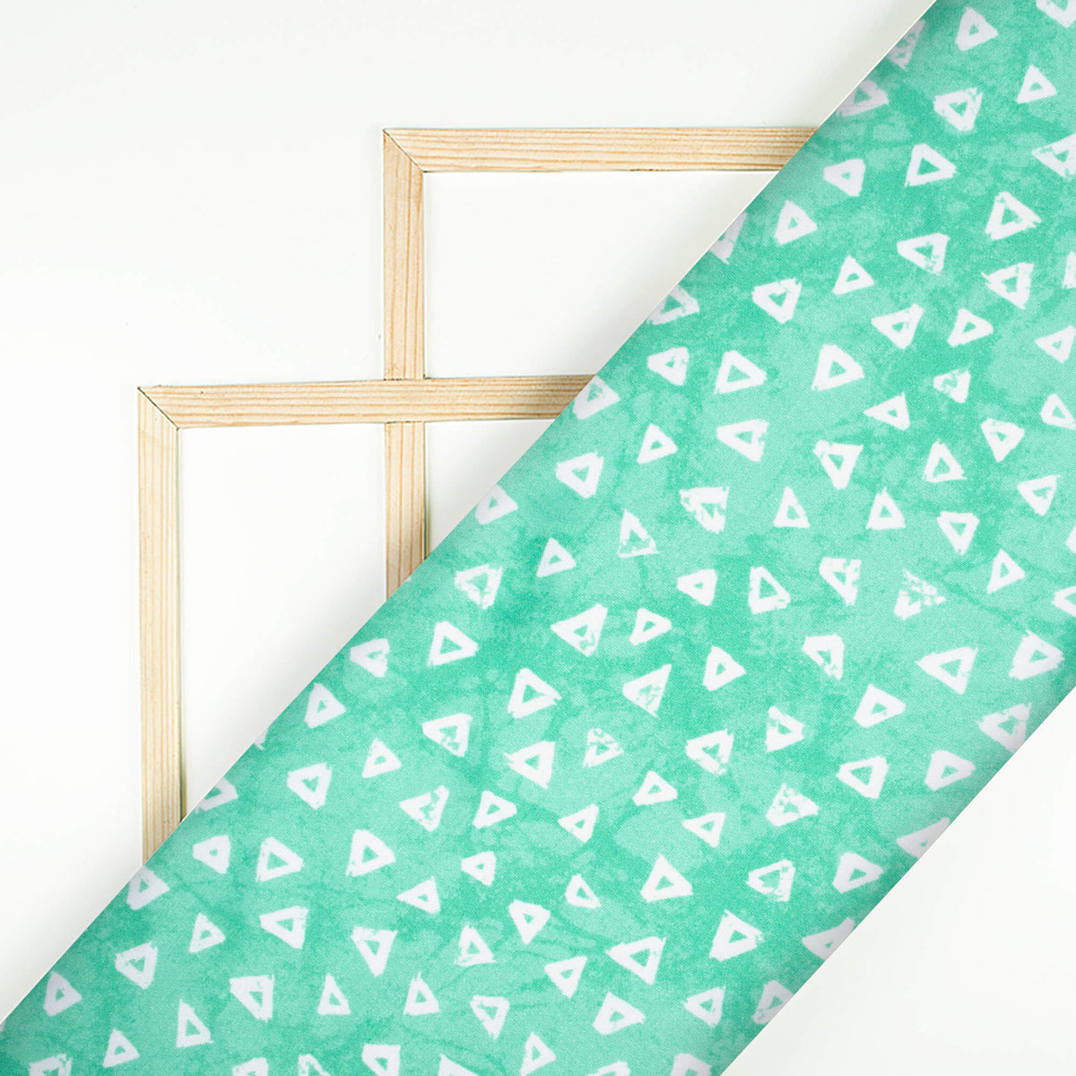 Turquoise And White Geometric Pattern Digital Print Crepe Silk Fabric