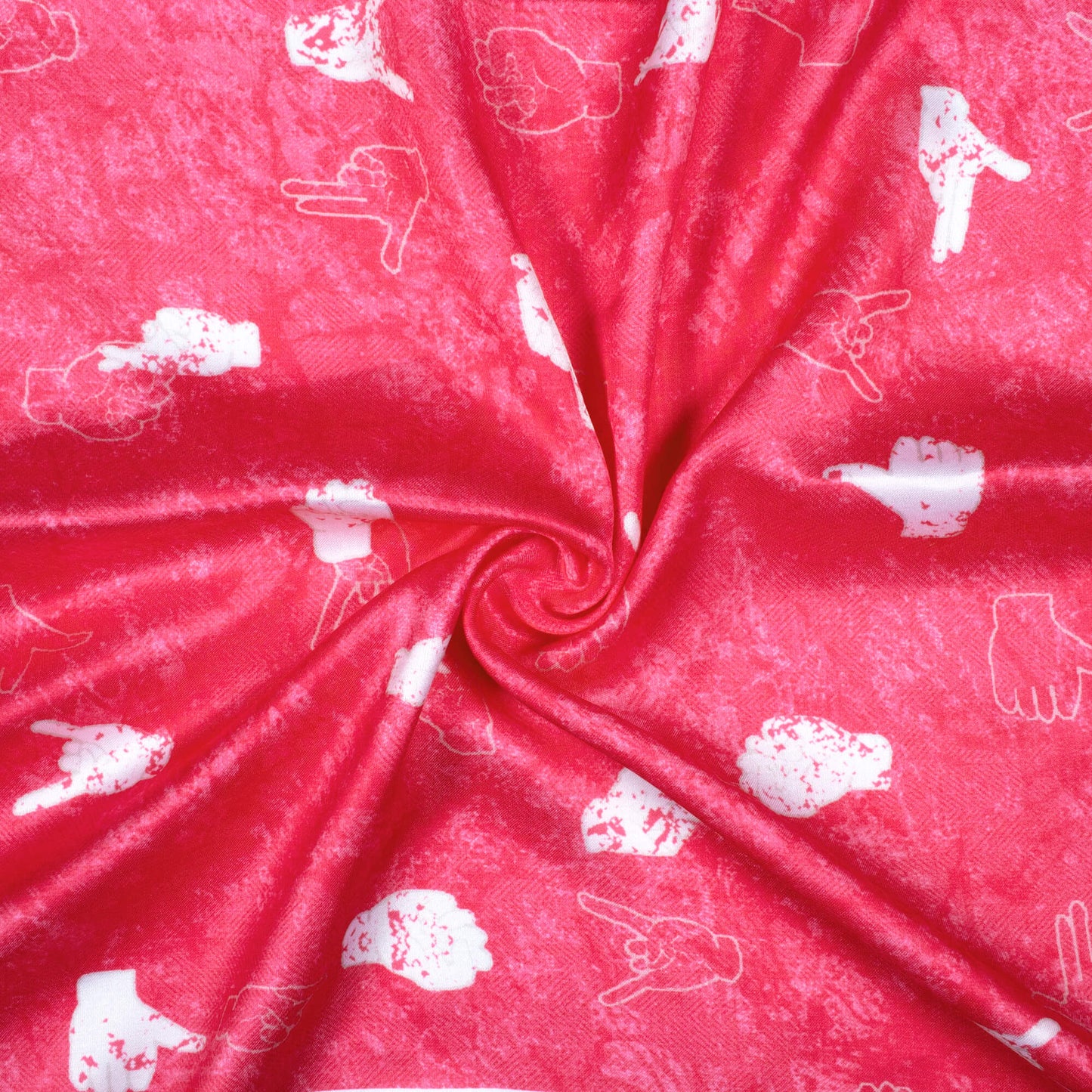 Deep Pink And White Quirky Pattern Digital Print Crepe Silk Fabric