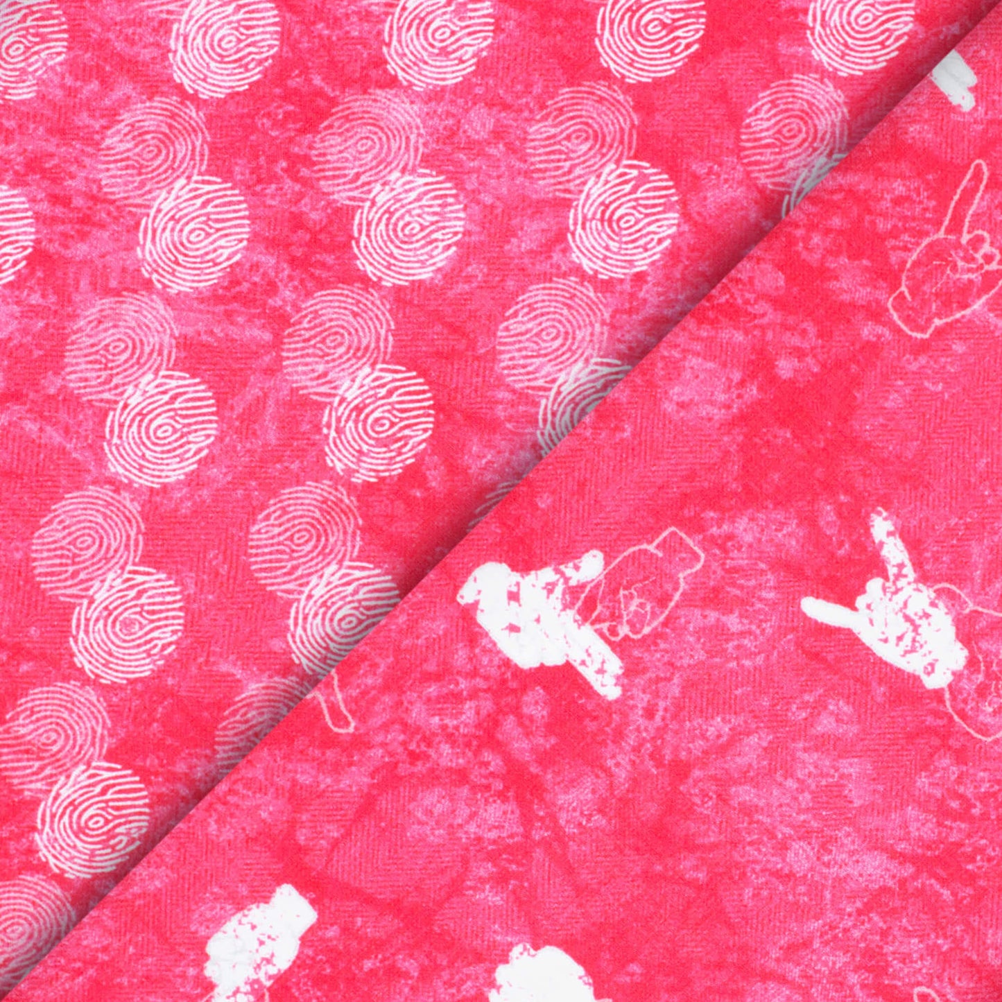 Deep Pink And White Quirky Pattern Digital Print Crepe Silk Fabric