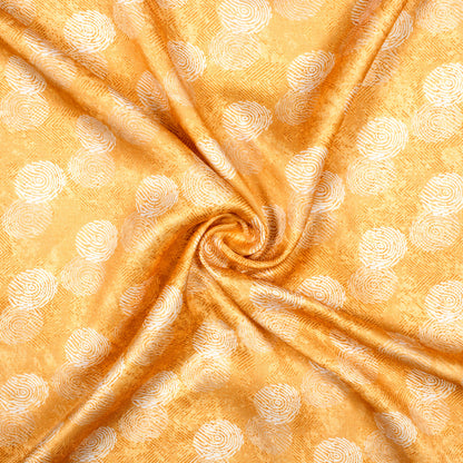 Dijon Yellow And White Quirky Pattern Digital Print Crepe Silk Fabric