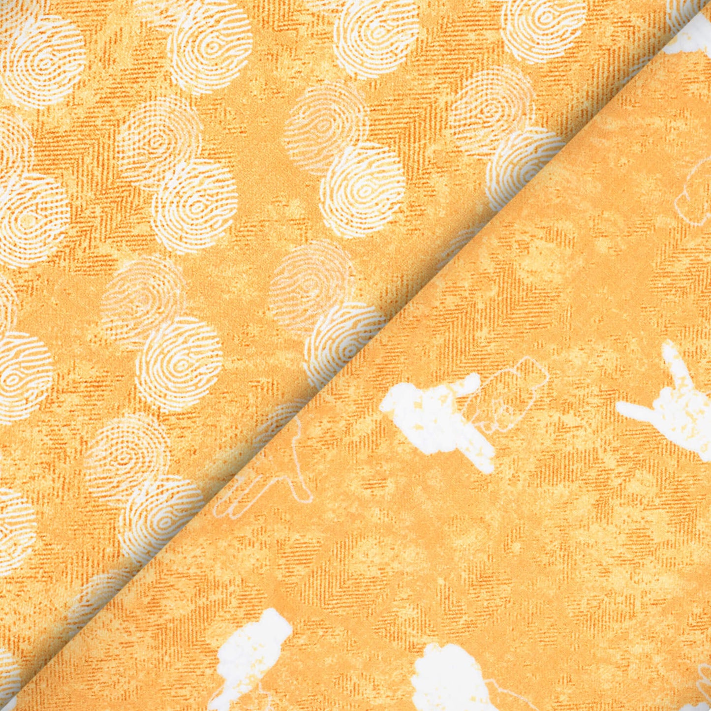 Dijon Yellow And White Quirky Pattern Digital Print Crepe Silk Fabric