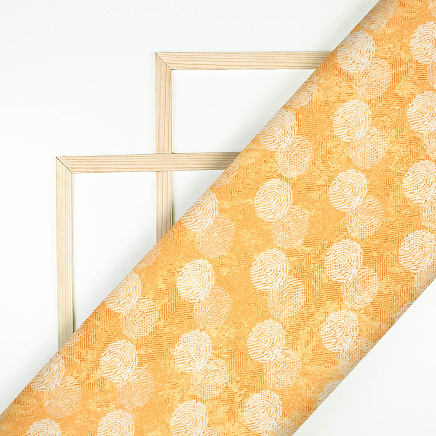 Dijon Yellow And White Quirky Pattern Digital Print Crepe Silk Fabric