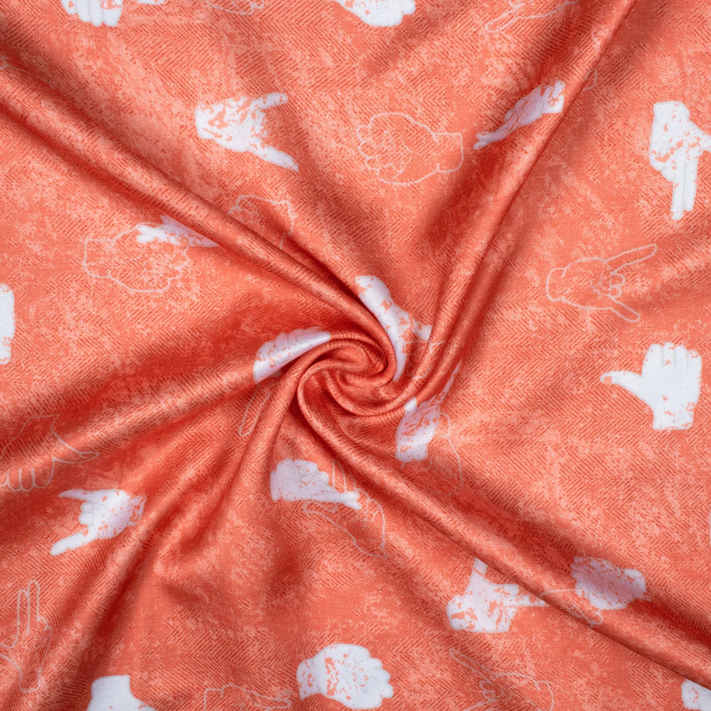 Coral Peach And White Quirky Pattern Digital Print Crepe Silk Fabric