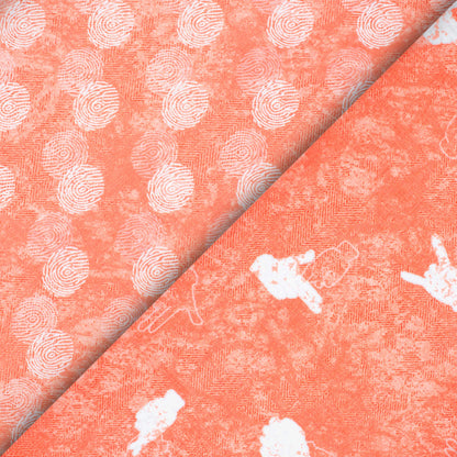 Coral Peach And White Quirky Pattern Digital Print Crepe Silk Fabric