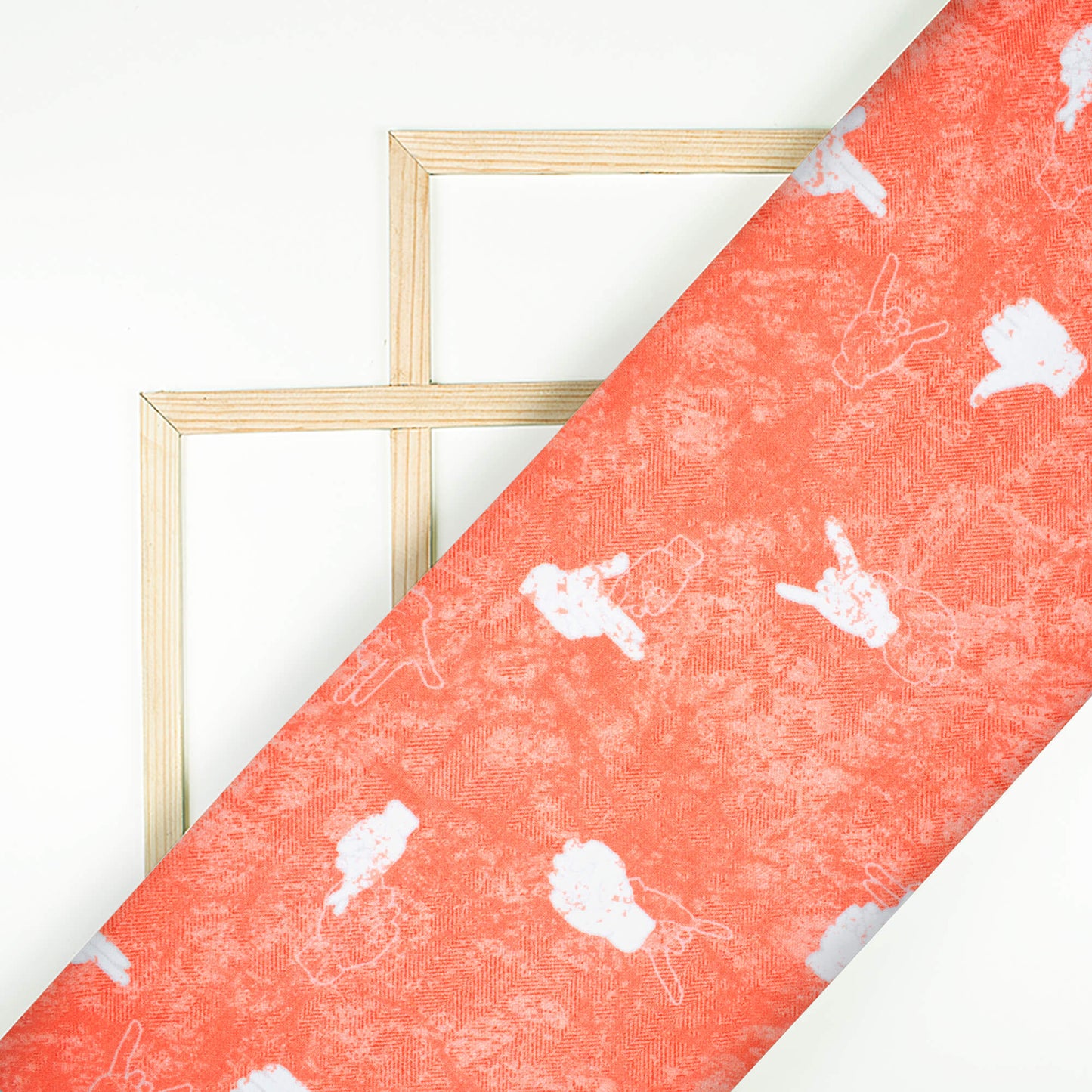 Coral Peach And White Quirky Pattern Digital Print Crepe Silk Fabric