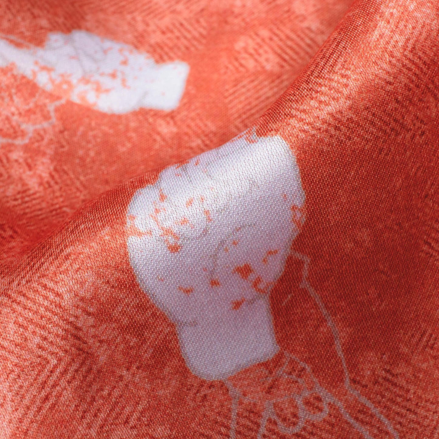 Coral Peach And White Quirky Pattern Digital Print Crepe Silk Fabric