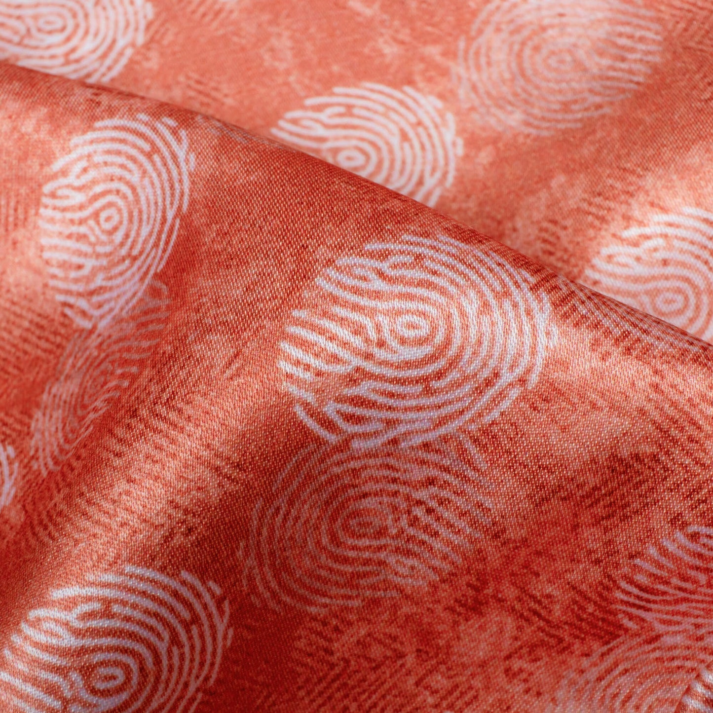 Coral Peach And White Quirky Pattern Digital Print Crepe Silk Fabric