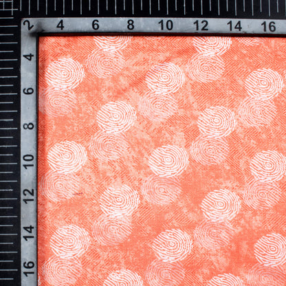 Coral Peach And White Quirky Pattern Digital Print Crepe Silk Fabric