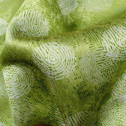 Olive Green And White Quirky Pattern Digital Print Crepe Silk Fabric