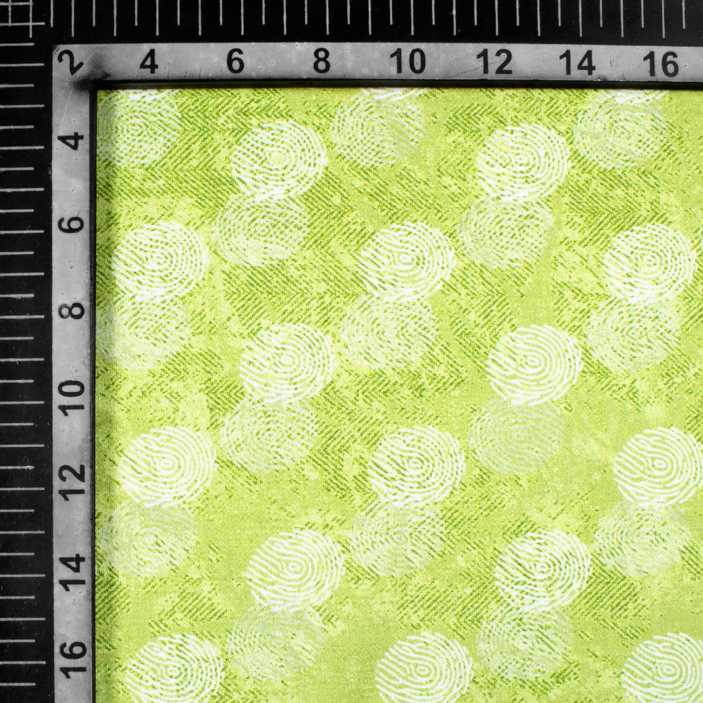 Olive Green And White Quirky Pattern Digital Print Crepe Silk Fabric